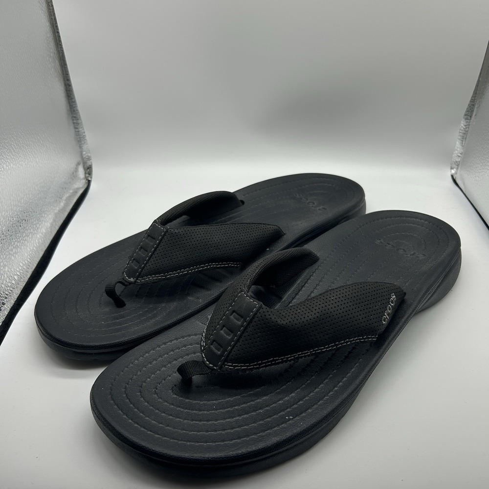 Crocs Men's Size 13 Bogota Flip Flops Black Slip On Sandals Casual Comfort
